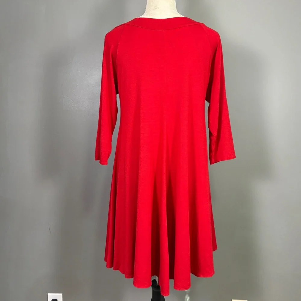 Comfy USA Red High Low Swing Dress‎ Tunic M Boho Lagenlook Artsy Indie Hippie